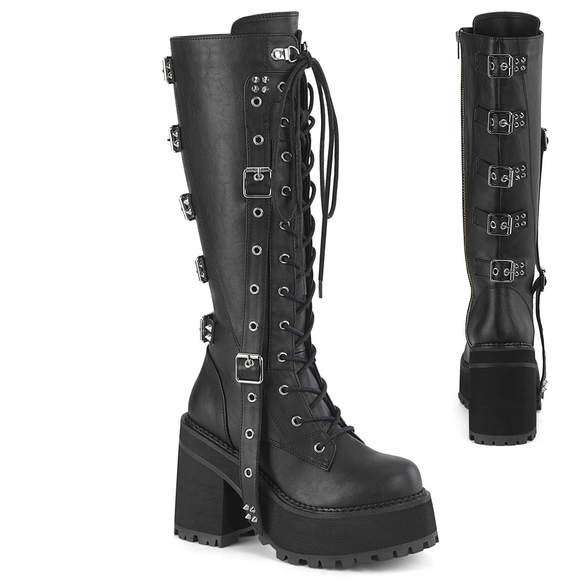 DEMONIA "Assault-218" Boots - Black Vegan Leather