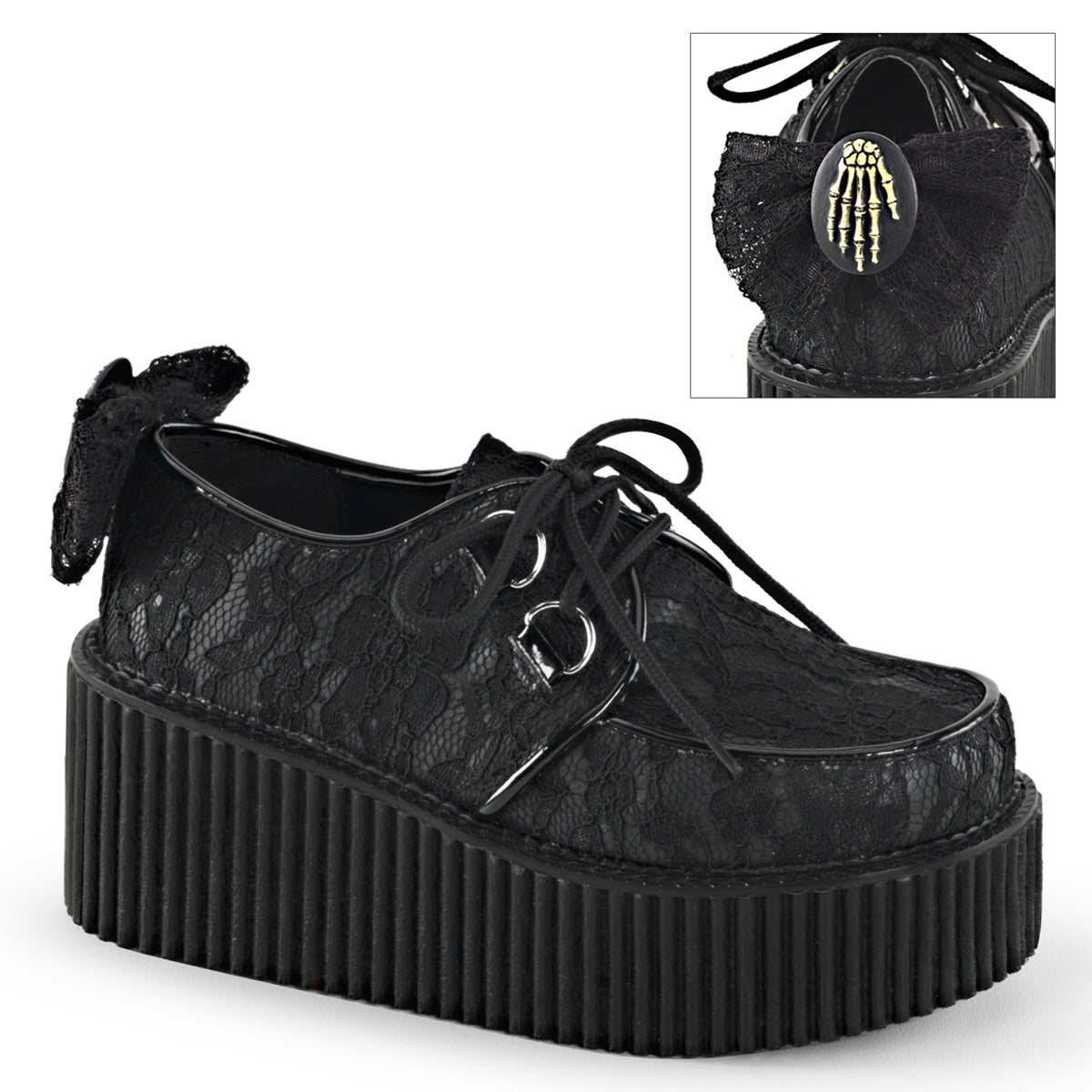 DEMONIA Creeper-212 Creepers - Black Vegan Leather-Lace