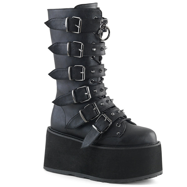 "Damned-225" Knee-high Boots - Black Leather Demonia Cult