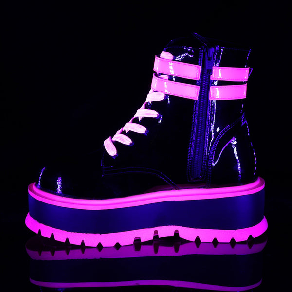 DEMONIA Slacker-52 Ankle Boots - Black UV Iridescent Pink