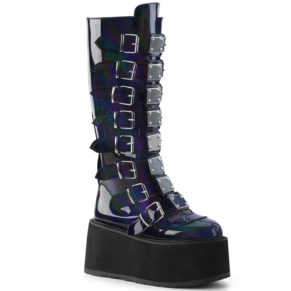 DEMONIA Damned 318 Boots Black Hologram Vegan Leather Demonia Cult