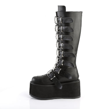 Demonia Damned-318 Womans 8 Buckle Strap Black Platform Plated Knee Boots  Goth