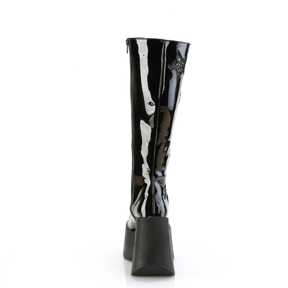 Sparkly Sequin Platform Boots - Mid Calf Biker Boots With Chunky Heel, Round Toe, Buckle Strap