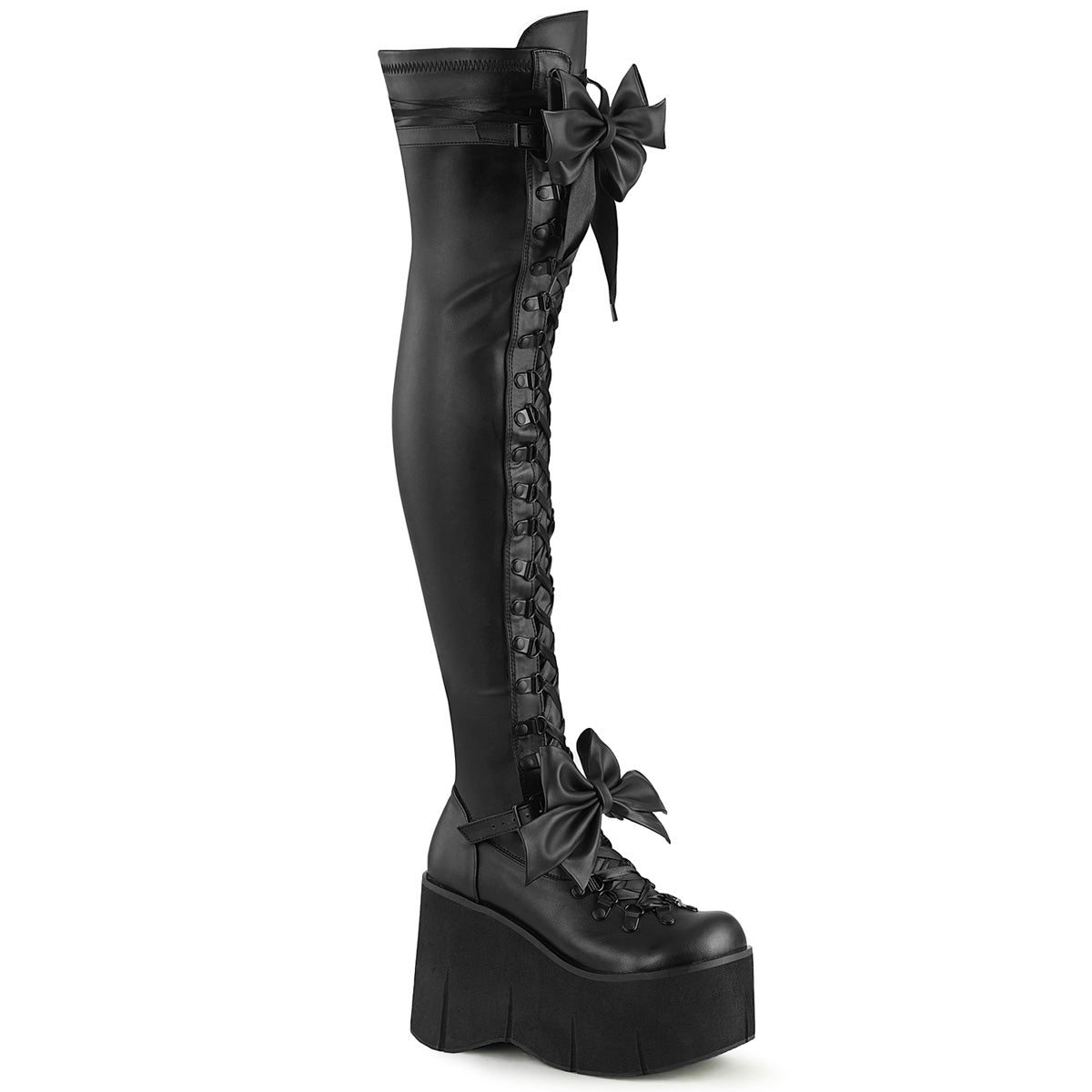 DEMONIA Kera-303 Thigh-high Boots - Black Stretch Vegan Leather – Demonia  Cult