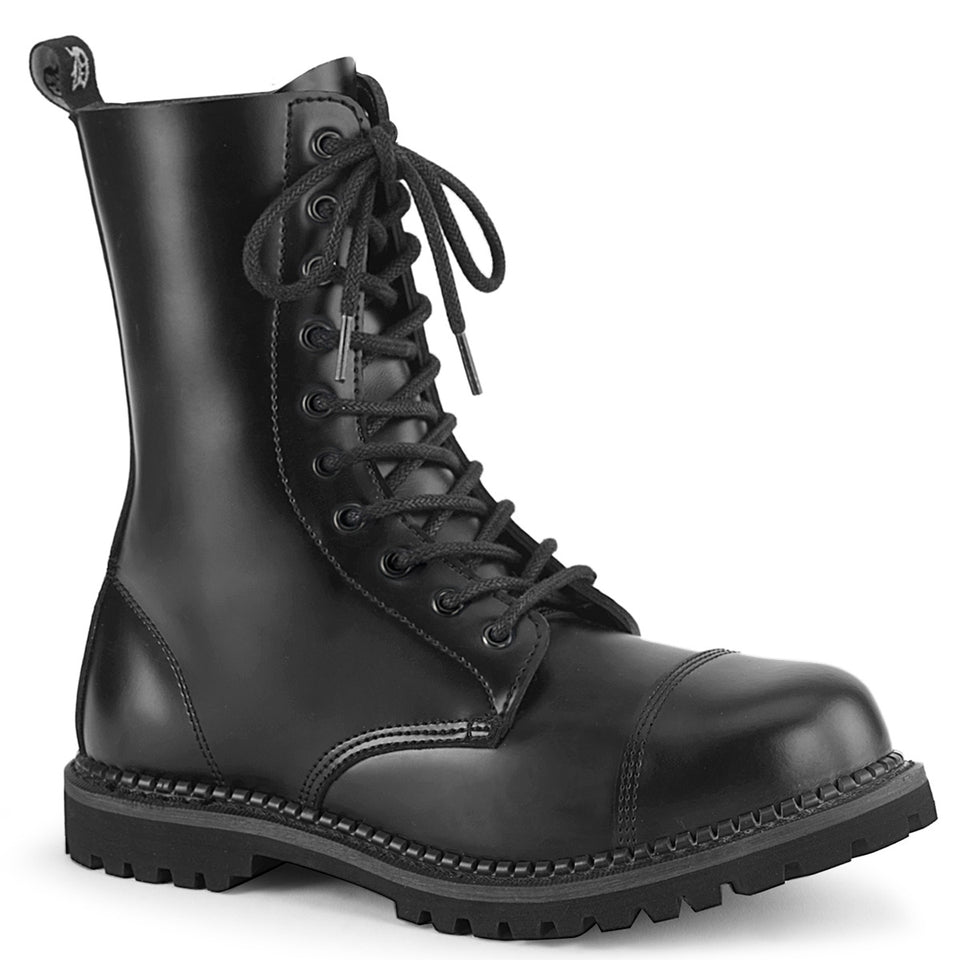 Steel Toe Boots Black Leather Military Boots Riot-10